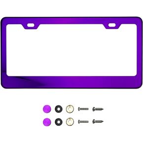 Purple Chrome Mirror License Plate Frame T304 Stainless Steel + Metal Screw Caps