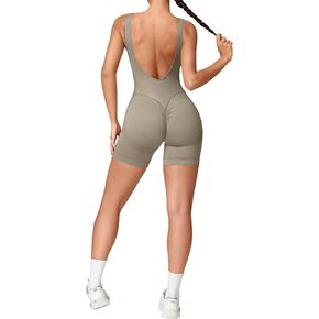 YEOREO Women Sleeveless V Back Jumpsuit Seamless Backless High Neck Bodysuit Workout Tank Tops