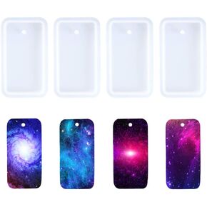 Nifocc Rectangle Keychain Silicone Mold Rectangle Keychain Charms Epoxy Resin Molds Casting Molds with Hole for DIY Crafts Making Large Size 4 Pcs