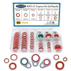 A/C System Compressor Gasket Seals Air Conditioning Compressor Port Seal Washer Kit 60 Pieces Gasket Bonded Seal Assortment