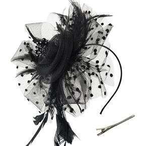 Fascinators Hats 20s 50s Hat Pillbox Hat Cocktail Tea Party Headwear with Veil for Girls and Women (US, Alpha, One Size, A-Black)
