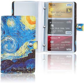 lizimandu Business Card Holder Book, Business Card Book Case PU Leather Organization Binder Name ID Card Holder for Men & Women, Up to 96 Cards Capacity(1-Carved Dark Blue)