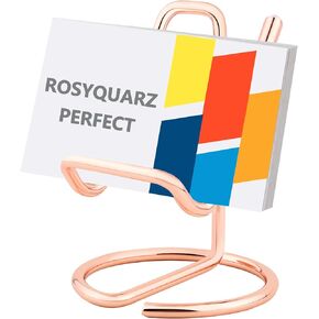 حامل بطاقة عمل من ROSYQUARZ للمكتب، حامل هاتف خلوي معدني صغير، حامل عرض بطاقات اسم العمل باللون الذهبي الوردي اللطيف يستخدم على سطح المكتب للنساء والرجال (ذهبي وردي)