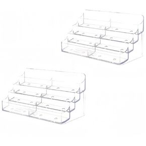 Clear Plastic Business Card Holder for Desk, Acrylic Business Card Organizer Desktop, 8 pocket Business Cards Display with 4 Tier for Office