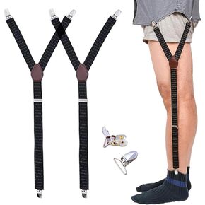 Generic Pair Mens Shirt Stays Military Adjustable Elastic Garter Straps Sock with Non-slip Clamps