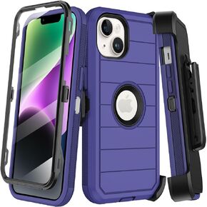 for iPhone 14 Case with Belt Clip Holster,Built-in Screen Protector,Heavy Duty Shockproof Drop Protection Military Grade Rugged Durable Phone Cover with Kickstand for Apple iPhone 14 6.1"(Black)