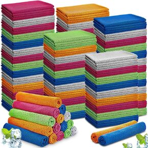 Hosuly Cooling Towel Bulk Ice Towel Chilly Breathable Towel Polyester Soft Sport Towel for Neck Yoga Athletes Gym Workout Camping Fitness Running 32 x 12 Inch(Colorful Style, 200 Pcs)