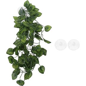 Pssopp Tank Lifelike Plant Decorative Hanging Silk Terrarium Plant with Suction Cup for for Reptile Rainforest Box Aquarium Landscape(NFF‑82)
