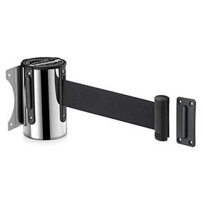New Star Foodservice 1028843 16 Foot Stainless Steel Fixed Wall Mount Retractable Belt Barrier, Black Belt
