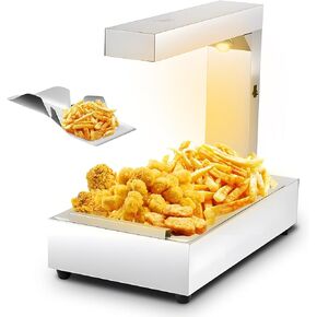 Commercial Grade Portable Food Warmer, Freestanding Stainless Steel Food Warmer Light, Chicken Fries Warmer, 1000 Watt Deep Fry Heat Lamp with Removable Curved Drain Tray