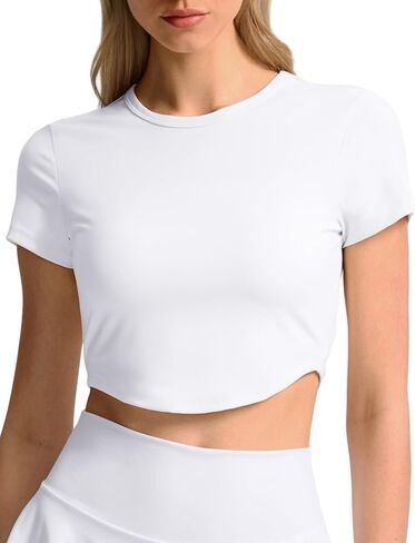 Soothfeel Workout Crop Tops for Women Crew Neck Cropped T Shirt Yoga Running Short Sleeve Athletic Gym Workout Tops in Saudi Arabia