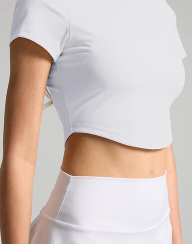 Soothfeel Workout Crop Tops for Women Crew Neck Cropped T Shirt Yoga Running Short Sleeve Athletic Gym Workout Tops in Saudi Arabia