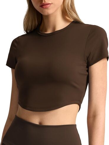 Soothfeel Workout Crop Tops for Women Crew Neck Cropped T Shirt Yoga Running Short Sleeve Athletic Gym Workout Tops in Saudi Arabia