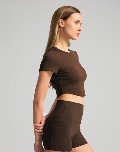 Soothfeel Workout Crop Tops for Women Crew Neck Cropped T Shirt Yoga Running Short Sleeve Athletic Gym Workout Tops in Saudi Arabia