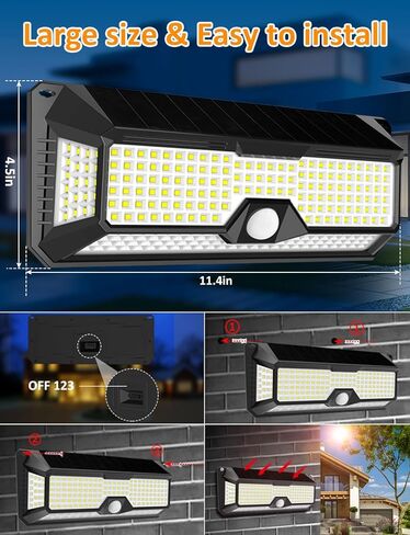 أضواء خارجية تعمل بالطاقة الشمسية - 4000 لومن 268 مصباح مستشعر حركة LED خارجي، مصابيح أمان LED مقاومة للماء IP65، مصابيح جدارية لاسلكية ساطعة تعمل بالطاقة الشمسية مع 3 أوضاع اختيارية و4 زاوية واسعة (عبوتان) in Kuwait