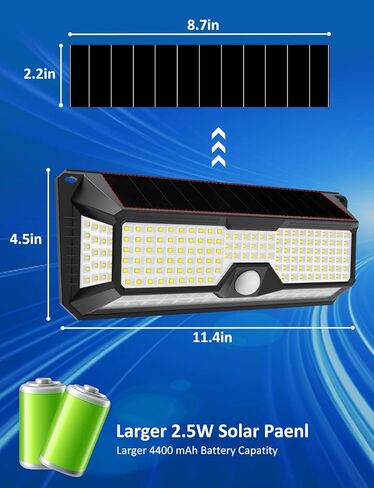 أضواء خارجية تعمل بالطاقة الشمسية - 4000 لومن 268 مصباح مستشعر حركة LED خارجي، مصابيح أمان LED مقاومة للماء IP65، مصابيح جدارية لاسلكية ساطعة تعمل بالطاقة الشمسية مع 3 أوضاع اختيارية و4 زاوية واسعة (عبوتان) in Kuwait