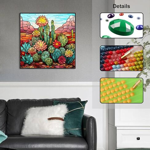 GUMITOON الزجاج الملون زهرة الصبار الماس مجموعات الطلاء للبالغين 5D للمبتدئين، DIY الحفر الكامل الماس النقاط اللوحات مع الماس جوهرة الفن والحرف اليدوية للبالغين ديكور جدار المنزل 12x12 بوصة in Kuwait