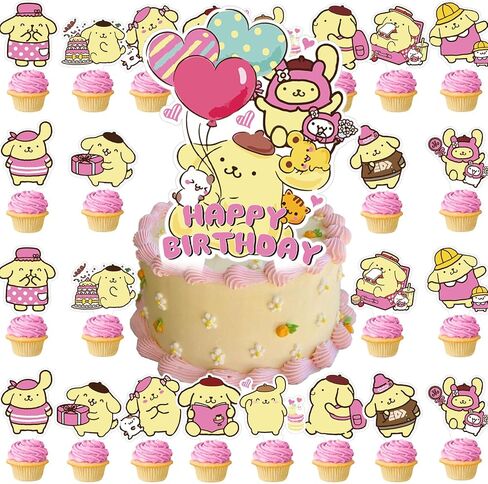 37Pcs Pompompurin Cake Toppers Cupcake Toppers, Pompompurin Cake Decorations,Cartoon Dog Birthday Party Supplies Decorations in Saudi Arabia