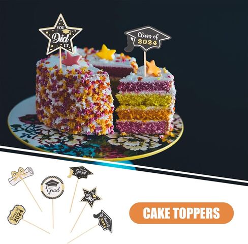 MAGICLULU 2024 Graduation Cupcake Toppers, 24pcs Glitter Class of 2024 Cake Toppers Grad Cap Cake Picks 2024 Diploma Appetizer Picks for Graduation New Years Party Favors in Saudi Arabia