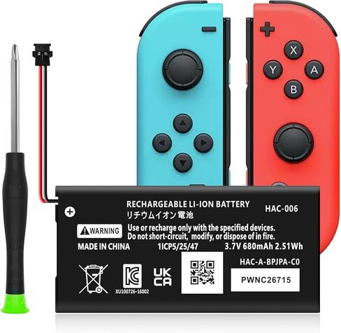 بطارية KOOAQQ HAC-006، بديل مطور بقدرة 680 مللي أمبير في الساعة لجهاز تحكم نينتندو سويتش HAC-015 HAC-016 HAC-A-JCL-C0 HAC-A-JCR-C0 بطارية وحدة تحكم نينتندو سويتش (عبوة واحدة) in Kuwait