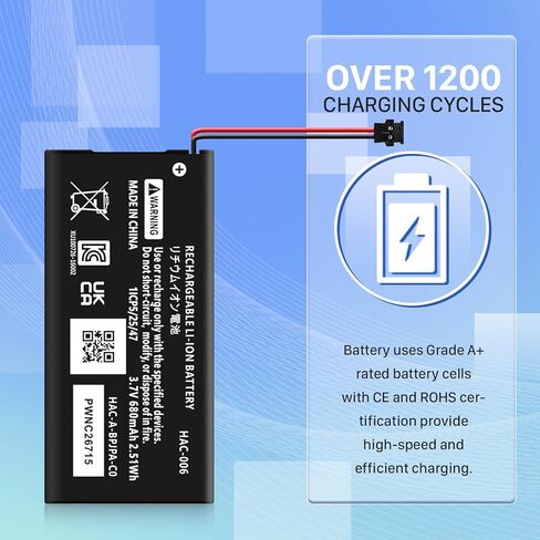 بطارية KOOAQQ HAC-006، بديل مطور بقدرة 680 مللي أمبير في الساعة لجهاز تحكم نينتندو سويتش HAC-015 HAC-016 HAC-A-JCL-C0 HAC-A-JCR-C0 بطارية وحدة تحكم نينتندو سويتش (عبوة واحدة) in Kuwait