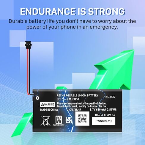 بطارية KOOAQQ HAC-006، بديل مطور بقدرة 680 مللي أمبير في الساعة لجهاز تحكم نينتندو سويتش HAC-015 HAC-016 HAC-A-JCL-C0 HAC-A-JCR-C0 بطارية وحدة تحكم نينتندو سويتش (عبوة واحدة) in Kuwait