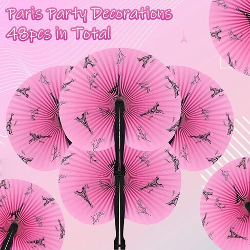 Karenhi 48 Pack Paris Themed Party Decorations Paper Folding Fans Paris Party Favors Eiffel Tower French Theme Birthday Party Supplies for Girls Gifts in Saudi Arabia