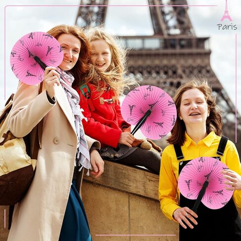 Karenhi 48 Pack Paris Themed Party Decorations Paper Folding Fans Paris Party Favors Eiffel Tower French Theme Birthday Party Supplies for Girls Gifts in Saudi Arabia