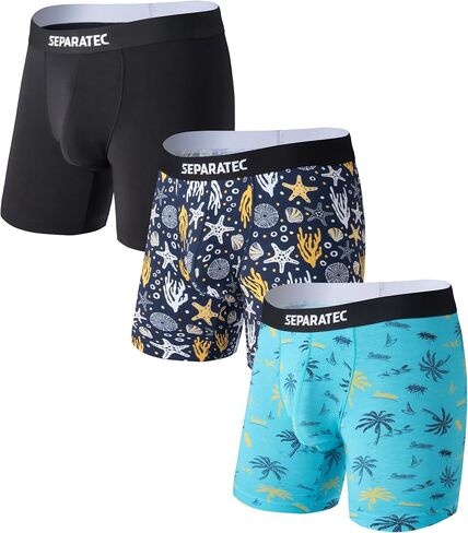 Separatec Men's Underwear with Ball Pouch Comfortable Cool and Fresh Bamboo Rayon Boxer Briefs for Men, Stylish Print 3 pack(L,Assorted Colors) in Saudi Arabia