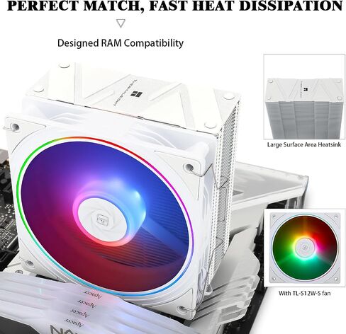 مبرد هواء وحدة المعالجة المركزية Thermalright Assassin Spirit 120 EVO White ARGB CPU، سرعة 2000 دورة في الدقيقة، 4 أنابيب حرارية، مبرد وحدة المعالجة المركزية بمروحة PWM بيضاء هادئة 12 سم مع محمل S-FDB، لـ AMD AM4 AM5/Intel 1700/1150/1151/1200، تبريد الكمب in Saudi Arabia