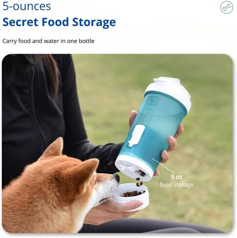 PETINUM Dog Water Bottle, Multifunction, Leak Proof, Lightweight Portable Travel Dog Water Dispenser with Bowl and Poop Bags for Pets Outdoor Walking and Hiking (Water 15oz / Food 5oz / Black) in Saudi Arabia