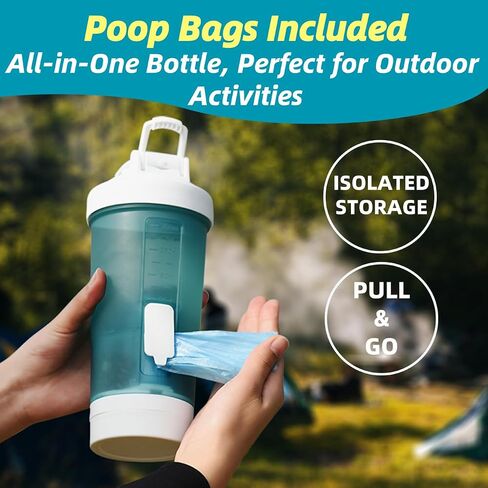 PETINUM Dog Water Bottle, Multifunction, Leak Proof, Lightweight Portable Travel Dog Water Dispenser with Bowl and Poop Bags for Pets Outdoor Walking and Hiking (Water 15oz / Food 5oz / Black) in Saudi Arabia