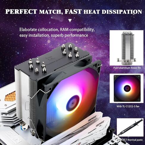 Thermalright BA120 CPU Air Cooler, 6 Heat Pipes, TL-C12C PWM Quiet Fan CPU Cooler with S-FDB Bearing, for AMD AM4 AM5/Intel 1700/1150/1151/1200, PC Cooler in Kuwait
