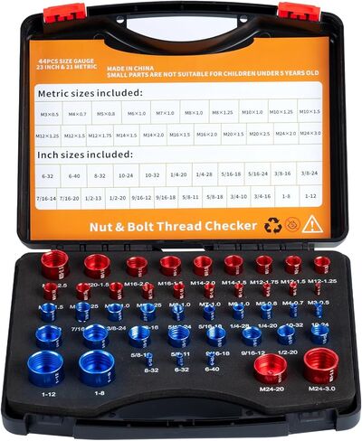 UwinVwin 44 قطعة بوصة ومدقق الخيط المتري، مدقق خيط الصواميل والمسمار، حجم المسمار ومقياس الخيط، مقياس معرف المسمار والصواميل، مقياس المسمار in Kuwait