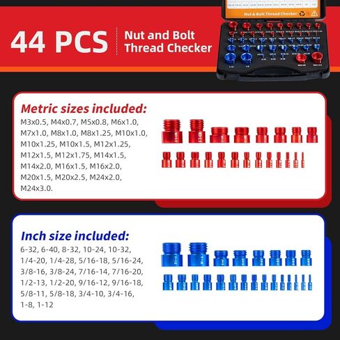 UwinVwin 44 قطعة بوصة ومدقق الخيط المتري، مدقق خيط الصواميل والمسمار، حجم المسمار ومقياس الخيط، مقياس معرف المسمار والصواميل، مقياس المسمار in Kuwait