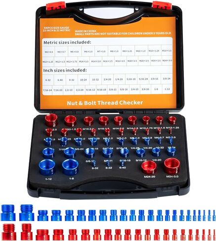 UwinVwin 44 قطعة بوصة ومدقق الخيط المتري، مدقق خيط الصواميل والمسمار، حجم المسمار ومقياس الخيط، مقياس معرف المسمار والصواميل، مقياس المسمار in Kuwait