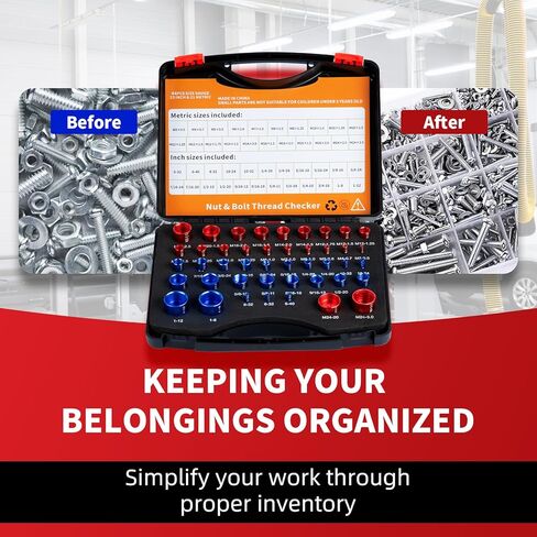 UwinVwin 44 قطعة بوصة ومدقق الخيط المتري، مدقق خيط الصواميل والمسمار، حجم المسمار ومقياس الخيط، مقياس معرف المسمار والصواميل، مقياس المسمار in Kuwait