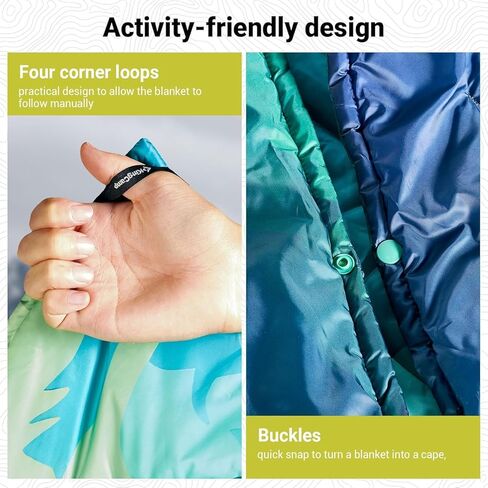 KingCamp Camping Blanket, Thickened Puffy Stylish Printed Blanket, Lightweight Warm Quilt with Snap Button, Portable for Travel, Stadium, Airplane, 79" x 57", Green in Kuwait