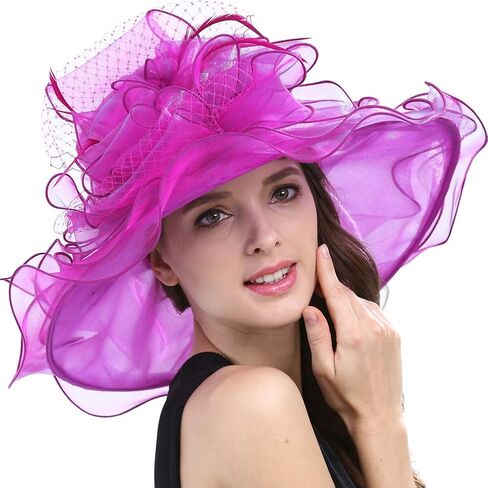 Original One Women's Organza Feather/Veil Tea Party Occasion Derby Event Church Dress Sun Hat in Kuwait