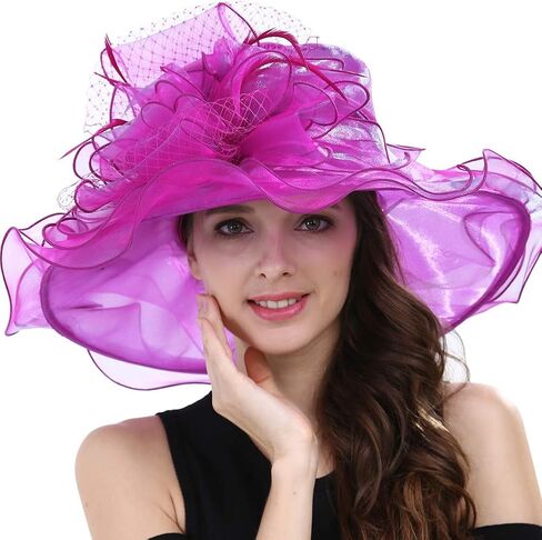Original One Women's Organza Feather/Veil Tea Party Occasion Derby Event Church Dress Sun Hat in Kuwait
