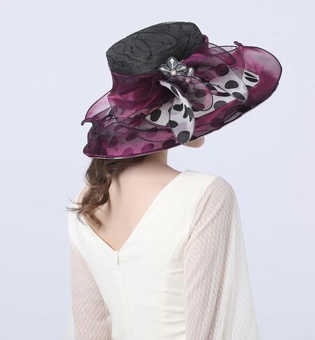 ORIDOOR Women’s Organza Church Kentucky Derby Tea Party Wedding Fascinator Hat UV-Anti Wide Brim Sun Hats (One Size), A7 Purple Red in Saudi Arabia