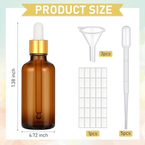 100 Pack 1.7 oz Eye Dropper Bottles Glass Eye Tincture Bottles Empty Oil Dropper Vials with Golden Top Cap for Essential Perfumes Massage Oils with Funnels, Plastic Droppers,30 Pcs Labels (Clear) in Saudi Arabia