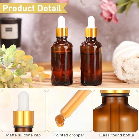 100 Pack 1.7 oz Eye Dropper Bottles Glass Eye Tincture Bottles Empty Oil Dropper Vials with Golden Top Cap for Essential Perfumes Massage Oils with Funnels, Plastic Droppers,30 Pcs Labels (Clear) in Saudi Arabia
