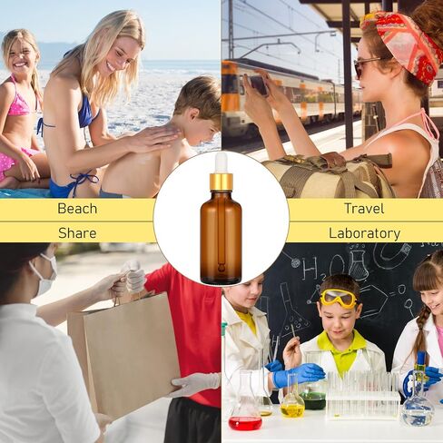 100 Pack 1.7 oz Eye Dropper Bottles Glass Eye Tincture Bottles Empty Oil Dropper Vials with Golden Top Cap for Essential Perfumes Massage Oils with Funnels, Plastic Droppers,30 Pcs Labels (Clear) in Saudi Arabia