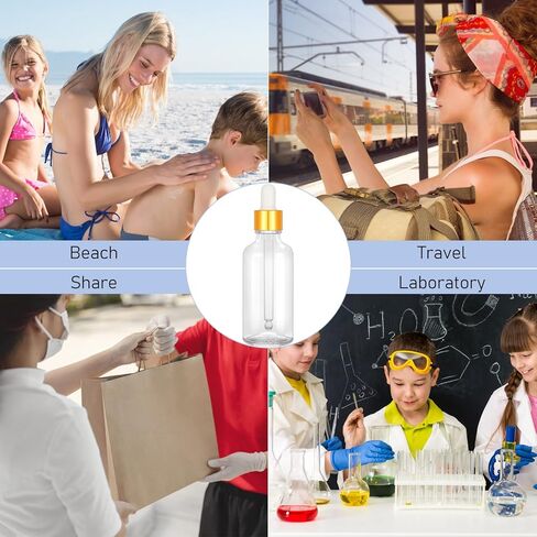 100 Pack 1.7 oz Eye Dropper Bottles Glass Eye Tincture Bottles Empty Oil Dropper Vials with Golden Top Cap for Essential Perfumes Massage Oils with Funnels, Plastic Droppers,30 Pcs Labels (Clear) in Saudi Arabia