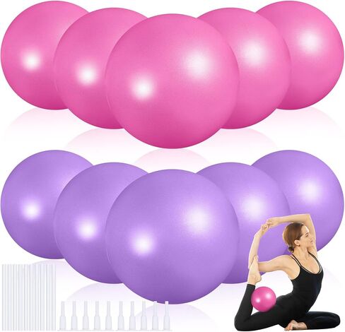 10 Pieces 9 Inch Exercise Pilates Ball Yoga Ball Therapy Ball Core Ball for Yoga Stability Barre Training Stretching Physical Posture Training Gym, Purple, Pink in Saudi Arabia