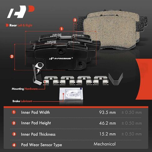A-Premium Rear Ceramic Disc Brake Pads Set Compatible with Select Honda and Acura Models - Accord 2008-2017, TSX 2009-2014, with Hardware, 4 Pcs in Saudi Arabia