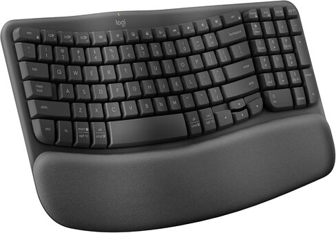 لوحة مفاتيح لاسلكية مريحة من Logitech Wave Keys مع مسند راحة اليد المبطن، كتابة طبيعية مريحة، مفتاح سهل، بلوتوث، جهاز استقبال Logi Bolt، لأنظمة تشغيل متعددة، Windows/Mac - وردي in Saudi Arabia