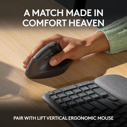 لوحة مفاتيح لاسلكية مريحة من Logitech Wave Keys مع مسند راحة اليد المبطن، كتابة طبيعية مريحة، مفتاح سهل، بلوتوث، جهاز استقبال Logi Bolt، لأنظمة تشغيل متعددة، Windows/Mac - وردي in Saudi Arabia