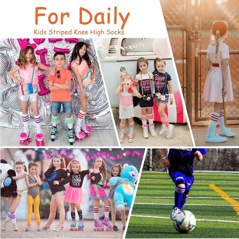 DRESHOW BQUBO Kids Toddler Soccer Socks Striped Knee High Cotton Uniform Sports Athletic Long Tube Socks for Youth Boys Girls in Saudi Arabia